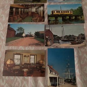 Mystic seaport and Branford trolly museum vintage post cards set of 8 perfect